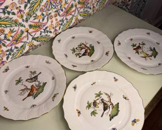 Set of Four Herend Rothschild Bird Dinner Plates