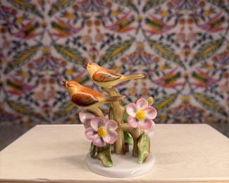 Herend Porcelain Double Bird Figurine with Flowers