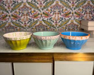 Set of Three Colorful Ceramic Bowls
