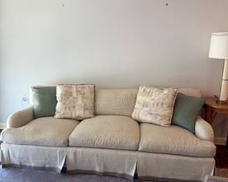 Three-Seat Skirted Sofa in Cream Woven Fabric
