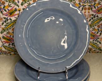 Set of 4 Blue Glazed Ceramic Dinner Plates - Juliska