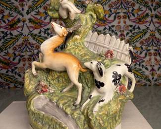 Staffordshire-Style Hunting Dogs Figural Spill Vase