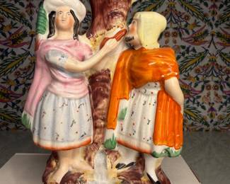 Staffordshire Pottery Figural Spill Vase with Two Figures