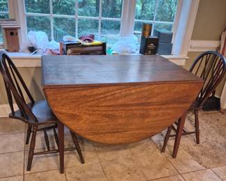 Antique Drop Leaf Table an Two Antique Chair