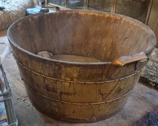 Antique, Primitive, Large Wood and Copper Wash Basin