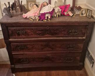Antique Late 1880's Marble Top Maple Chest of Drawers