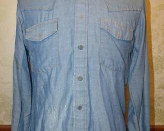 Late 1960s Mens Western Denim Chambray Shirt