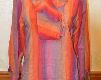 1980s Sheer Cotton Guaze and Gold Lurex Ruffle Blouse