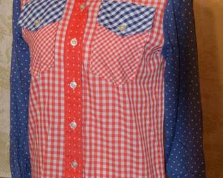 1970s Lady Wrangler Patriotic Plaid Western Shirt