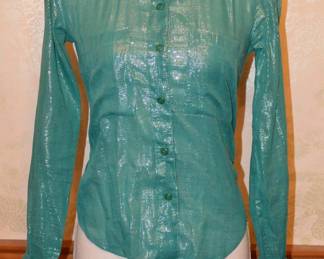 Late 1970s Disco Era Aqua Shimmer Blouse