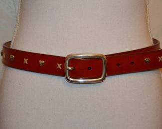 1990s Brighton Red Leather Heart Accent Belt