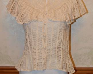 1980s Hand Crocheted Ruffle Flounce Knit Top