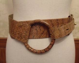 Late 1980s High Fashion Faux Snakeskin Leather Belt