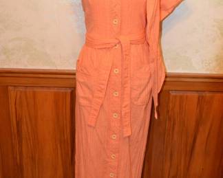 1970s Orange Cotton Guaze Halter Maxi Dress and Scarf