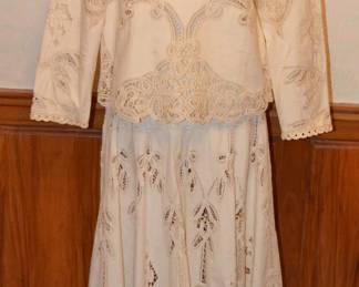 1980s Lims of California Cotton and Lace Cutwork 2 piece Set
