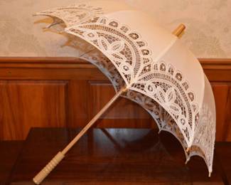 1980s Cotton and Lace Cutwork Parasol