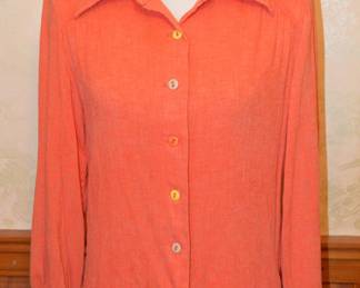 1970s Items USA Coral Cotton Gauze Blouse
