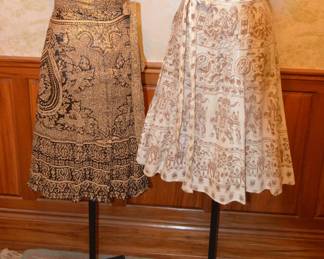 1970s Made in India Cotton Block Print Wrap Skirts