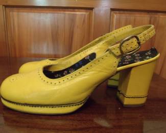 Late 1960s Goldenrod Italian Leather Platform Heels
