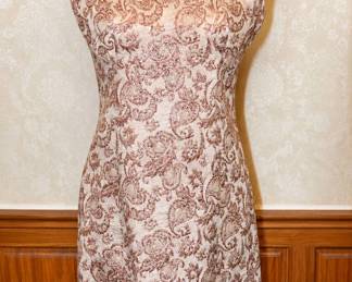 60s Sleeveless Pink Brocade Go Go Cocktail Dress