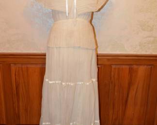 1970s Ivory Maxi Dress with Ruffle Neckline