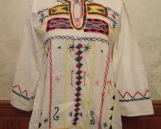 1970s Peruvian Hand Embroidered Smock Top