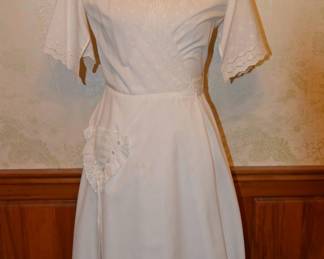 1970s Young Edwardian White Cotton Eyelet Wrap Dress