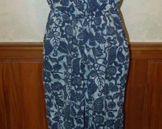 1980s All Cotton Batik Print Tie Jumpsuit