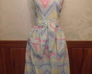 1980s New Wave Cotton Pastel Pinafore Wrap Dress