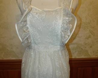 Late 1970s Handmade Lace Ruffled Pinafore Apron/Overdress
