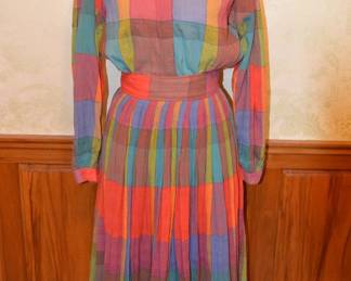 1980s Liz Claiborne Cotton Madras Skirt Set