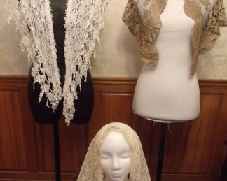 1980s Europeon Lace Capelets and Head Scarves