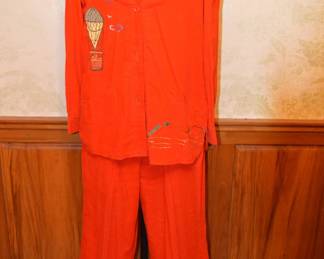 Late 60s Early 70s Fashion Bar Red Courdaroy Novelty Print Set