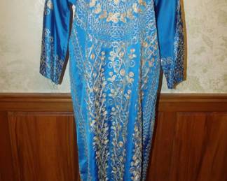 1990s Blue and Gold Ornate All Silk Caftan