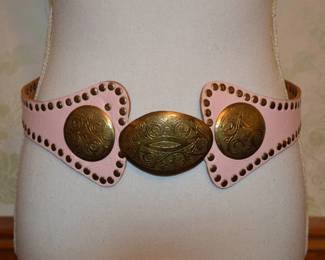 1980s Leather and Brass Riveted Chunky Belt