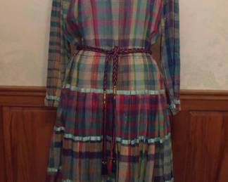 Early 1980s All Over Plaid Madras Indian Cotton Dress Set