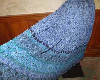 1980s Indian Cotton Blue Print Full Skirt