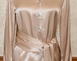 1970s Dalton Silk Satin Blouse with Fringed Detail Sash Belt