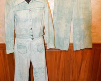 1970s Ladies Bronson Aqua Tie Die Novelty Print 3 piece set