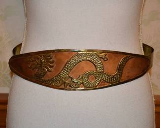 1980s Brass and Copper High Waisted Cummerbund Metal Belt