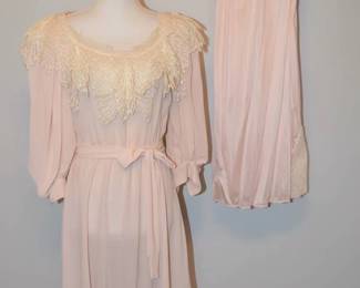 1980s Miss Ashlee Lace and Chiffon Dress with Slip