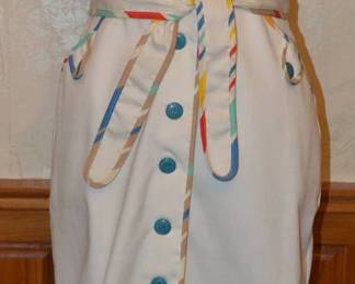 1970s Foxy Lady White Button Front Sundress with Striped Trim