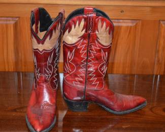 1980s Dan Post Red Leather Cowboy Boots