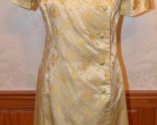 1960s Dynasty Gold Silk Brocade Asymmetrical Cocktail Dress