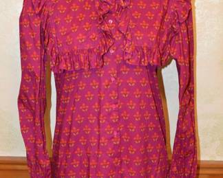 1980s First Gen Liz Claiborne Ruffle Cotton Floral Blouse
