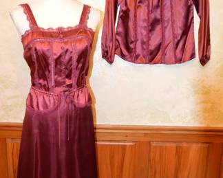 Early 1980s City Girl Maroon Satin 3 piece Prairie-Core Set
