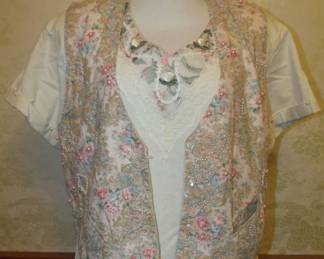 1980s Cotton Floral Tapestry Vest and Lace Tee