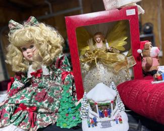 Holiday decor, Christmas porcelain doll
