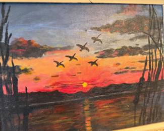 fun retro vintage sunset with ducks