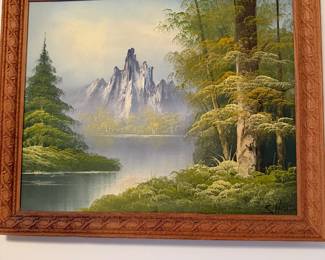 Vintage mountain scene oil on canvas